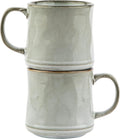 KooK Glazed Coffee Mugs, Ceramic, Microwave & Dishwasher Safe, 13 oz, Java/Slate Circled, Set of 2