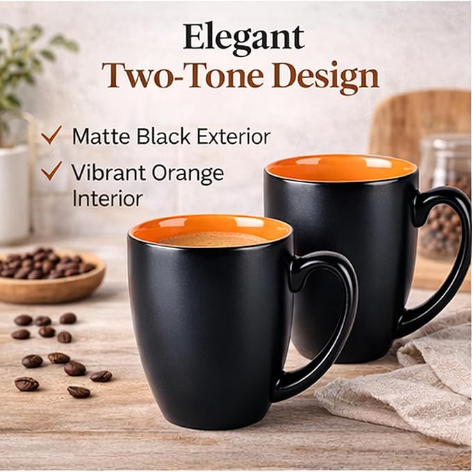 GBhome 16oz Coffee Mugs Set of 6, Large Ceramic Coffee Mugs for Man, Woman, Dad, Mom, Modern Coffee Mugs Set with handle for Tea/Latte/Cappuccino/Milk/Cocoa. Dishwasher&Microwave Safe,Orange