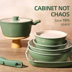 23pcs Ceramic Pots and Pans Set, Nonstick Detachable Handle Cookware, Induction Kitchen Cooking Set with Removable Handle,include Frying Pans & Saucepans Oven Safe(Green)