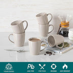 vancasso PLAYA Ceramic Coffee Mug Set of 6, 12 Oz Tea Cups with Handle for Latte, Tea, Cappuccino, Milk, Cocoa, Microwave&Dishwasher Safe, Grey