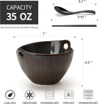 Ramen Bowl with Chopsticks and Spoons Set, 7 Inch Ceramic Noodle Bowl Set of 2, Dishwasher Safe for Pho Udon Soba Noodle Salad Pasta, Special Reactive Glazed Bowls Set, Purple-Gray