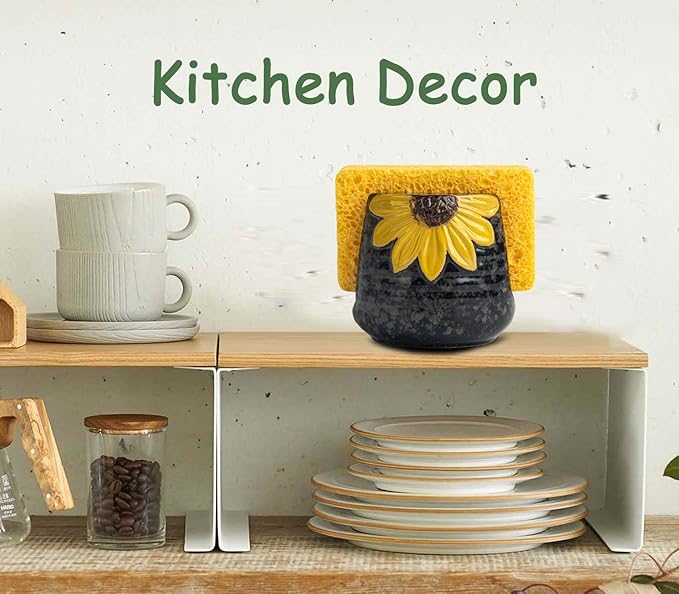 Sunflower Sponge Holder for Kitchen Sink Dish Sponges Holder Fall Autumn Theme Ceramic Kitchen Sink Sponge Holder Yellow Sink Caddy Kitchen Sink Organizer Decor