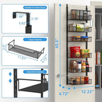 12.3" W Narrow Over the Door Pantry Organizer, 6-Tier Over the Door Organizer with Adjustable Basket, Pantry Door Organization for Pantry Kitchen Storage Room Spice Rack, Black