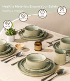 GBHOME 18-Piece Stoneware Dinnerware Set for 6 – Ribbed Ceramic Plates and Bowls, Scratch-Resistant, Microwave & Dishwasher Safe, Reactive Glaze, Desert Sage