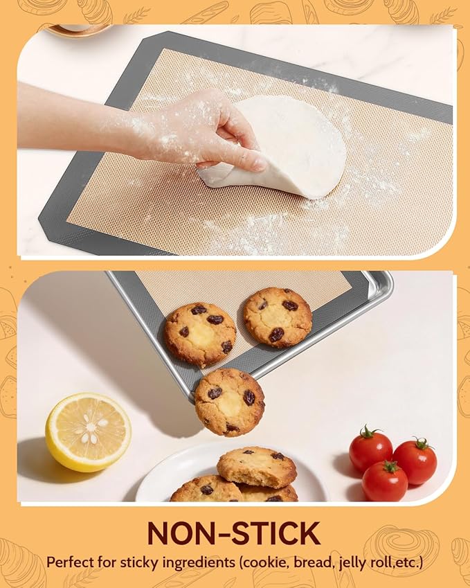 Silicone Baking Mat - Sopito Platinum Silicone - Non-Stick, Food Safe, Reusable Baking Sheet Liner, 5Pcs Set for Half Sheet Size Tray & Quarter Size Tray and 9'' Pizza pan, Grey