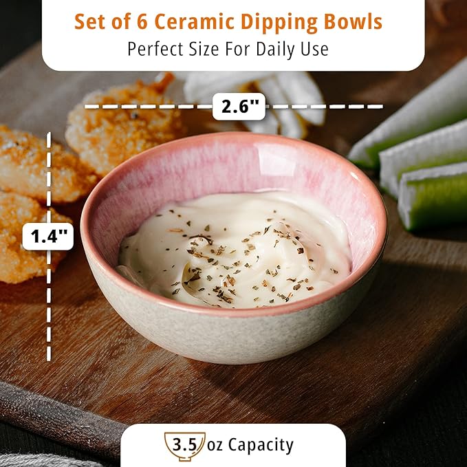 Brew To A Tea BTaT- Ceramic Dipping Bowls, 3.5 oz, 3.5 Inches, Soy Sauce Dish Ceramic, Small Serving Bowls for Side Dishes, Condiment, Sauces & Nuts, Chip-Resistant Dishwasher & Microwave Safe