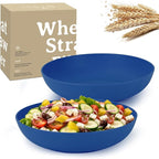 Wrova 65oz Wheat Straw Large Salad & Soup Bowls Set of 2, Unbreakable, Microwave & Dishwasher Safe, Plastic Bowls for Kitchen, Camping, School - Blue