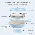 ZUKA 10 in 1 Ceramic Pan by Granitestone, Large 10 Inch Saute Pan with Lid Serves as Deep Frying Pan Set with Steamer, Everyday Skillet, Non Toxic Ceramic Nonstick, Induction Oven & Dishwasher Safe