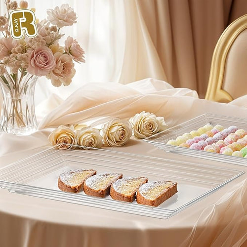 6 Pack Extra Large Plastic Serving Trays for Party - 16 x 11 Clear Plastic Tray - Heavy Duty Trays for Food - Rectangular Party Serving Trays and Platters (Clear)