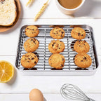 Wildone Baking Sheet with Rack Set [2 Sheets + 2 Racks], Stainless Steel Cookie Pan baking Tray with Cooling Rack, Size 9 x 7 x 1 Inch, Non Toxic & Heavy Duty & Easy Clean