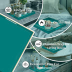 MAONAME Decorative Tray, Green Serving Tray with Handles, Coffee Table Trays, Square Plastic Trays for Ottoman, Bathroom, Kitchen, 13" x 13" x 1.57"