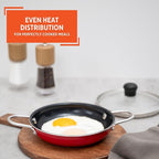IMUSA Mini Fry Pan 5.8” Nonstick Skillet, Caribbean Red Ceramic Egg Pan with Glass Lid, Small Aluminum Cookware for Single Servings, PFAS Free