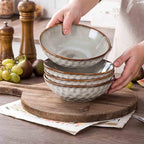 Henten Home Ceramic Soup Bowl Set, 25 oz Cereal Bowls Set of 4, Porcelain Salad Bowls Set, Stoneware Serving Bowls for Kitchen, Microwave& Dishwasher Safe, Reactive Glaze (White)