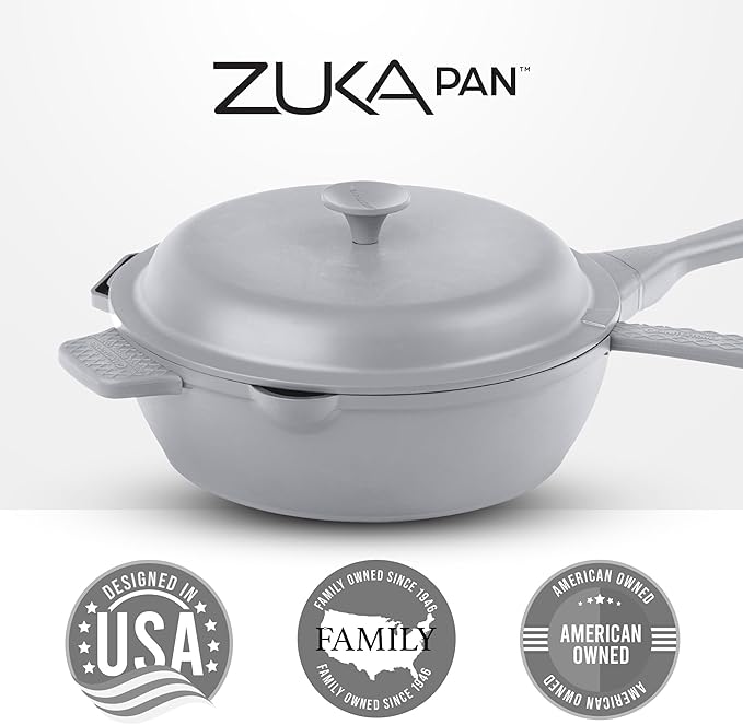 ZUKA 10 in 1 Ceramic Pan by Granitestone, Large 10 Inch Saute Pan with Lid Serves as Deep Frying Pan Set with Steamer, Everyday Skillet, Non Toxic Ceramic Nonstick, Induction Oven & Dishwasher Safe
