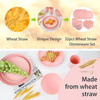Supernal Pink Wheat Straw Dinnerware Sets,Unbreakable Dishes for 8, Plate and Bowls Sets, Reusable Plates, Dishwasher Safe Plates,Plastic Dinnerware Set, Pink Plastic Tableware