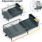 Urackify Large Dish Drying Rack, Expandable Dish Racks for Kitchen Counter, Multifunctional Dish Drainer with Utensil Holder & Cup Holder, 18.5"-26.7" L x 12.7" W, Dark Slate Gray