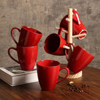 MONITO 17 OZ Coffee Mugs Set of 6, Large Ceramic Blue Coffee Mugs Set with handle for Tea/Latte/Milk/Cocoa, Funny Tea Cups for Office and Home, Engagement Gifts. (Red)