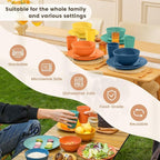 Homienly Dish Set Wheat Straw Dinnerware Sets Unbreakable Reusable Dinnerware Set 16 PCS Cups Plates and Bowls Sets, Microwave and Dishwasher Safe Dishes for Camping, Outdoor - Colorful