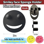 Stainless Steel Smiley Face Sponge Holder with Adhesive Hook - No Falling Risk, Rustproof Sink Sponge Holder for Kitchen, Bathroom&RV Apartment, Keep Happy Face Sponges Dry and Odor Free, Black
