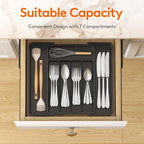 Lifewit Silverware Drawer Organizer, Expandable Utensil Tray for Kitchen, BPA Free Flatware and Cutlery Holder, Adjustable Plastic Storage for Spoons Forks Knives, 8.5-14 x 12", Black