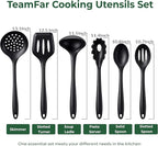 TeamFar Silicone Cooking Utensils Set of 6, Heat Resistant Kitchen Utensils, Spatula Ladle Spoon Pasta Server for Non-stick Cookware, Non-Toxic & One-Piece, Non-Scratch & Dishwasher Safe, Black