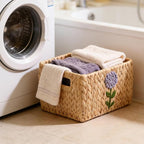 Set of 5 Water Hyacinth Pantry Baskets, Storage Baskets for Organizing, Cube Storage Bins for Shelves, Rectangle Storage Baskets with Handles, Woven Baskets for Storage - Floral