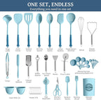 Kikcoin 43Pcs Large Kitchen Utensils Set - Silicone Cooking Utensils Set, Dishwasher Safe Spatula Set for Non-stick Cookware, 446°F Heat Resistant Kitchen Utensils Set with Holder BPA Free, Blue