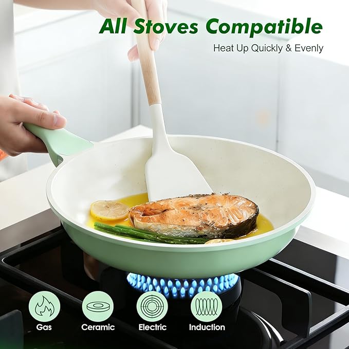 SENSARTE Nonstick Ceramic Frying Pan 11-Inch, Healthy Non Toxic Skillet, Induction Compatible Omelet Pan with Heat Resistant Handle, PFAS-Free, Mint Green