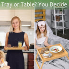 2 Pack Bed Tray Table with Foldable Legs, Bamboo Breakfast Tray for Sofa, Beds, Eating, Working, TV Table, Food, Dinner, Computer Trays, Laptop Desk Snack Folding Trays in Bed