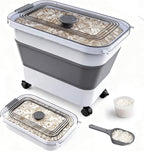 Rice Storage Container, Collapsible Airtight Food Storage Containers 20-30lbs with Clear Lid and Wheels, Rice Dispenser with Scoop for Flour Cereal Pasta Grain, Cat Pet Bird Dog Food Storage Container