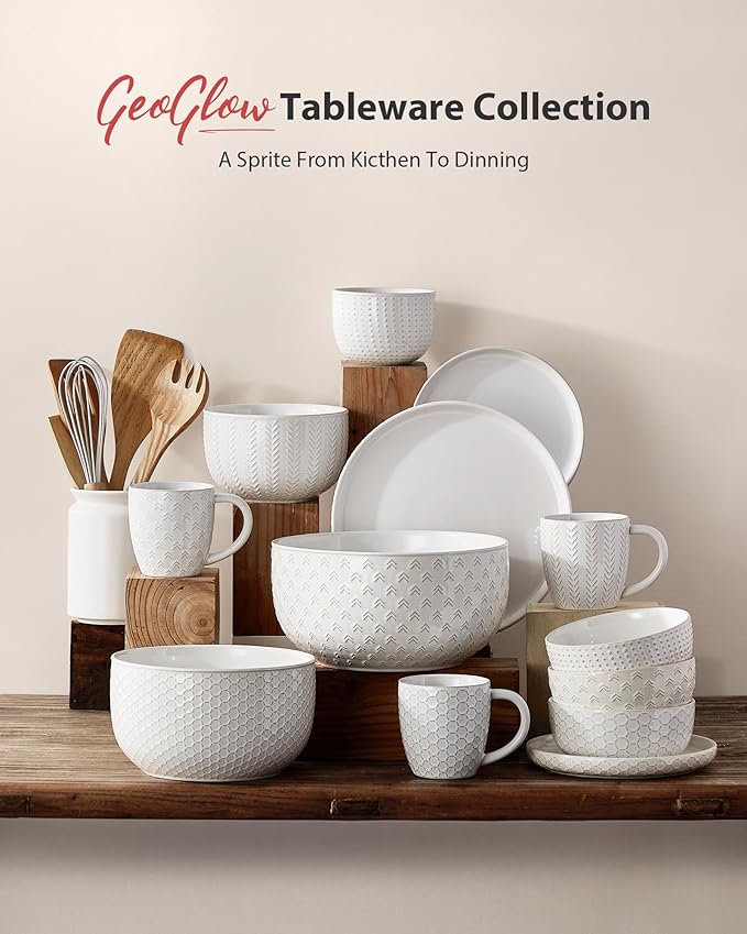 Lareina Ceramic Large Mixing Bowls Set of 4, Nesting Bowls for Cooking, Baking, Salad Etc, Serving Bowls, Mother's Day & Housewarming Gift, Microwave/Dishwasher Safe - 20/44/98/145 OZ, Ivory White