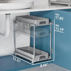 VERIFOST 2 Pack Adjustable Gray Under Sink Organizers, 2 Tier Pull Out Storage, Kitchen Bathroom Office Laundry Room Living Room