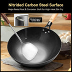 WANGYUANJI Carbon Steel Wok Pan - 12.6 Inch Flat Bottom Iron Wok, Woks & Stir-Fry Pans, Carbon Steel Pan for Induction Cookware and Gas Stoves