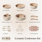 CAROTE 19PCS Ceramic Nonstick Cookware Set, Pots and Pans Set with Detachable Handle, PFAS-Free Non-Toxic, Induction & Oven Safe, Stackable Space-Saving, Taupe