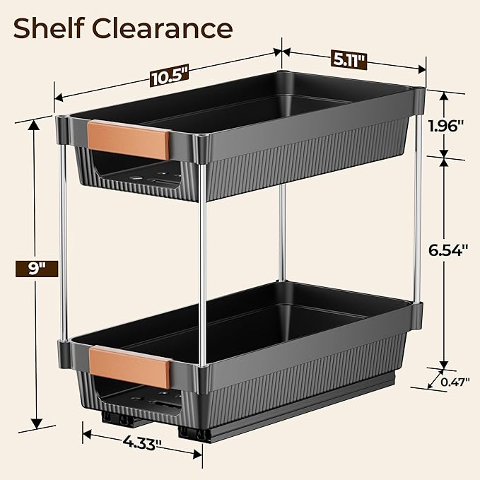 Delamu 2 Pack Pull Out Spice Rack Organizer for Cabinet, 2 Tier Slide Out Spice Organization, Vertical Spice Organizer, Cabinet Size Need:12.5'' High x 11'' Deep x 5.5'' Wide(Not for Cabinet with Lip)