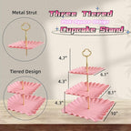 2 Pack of Plastic Square Dessert Cupcake Stand, 3 Tier Cup Cake Holder Tower for Tea Party/Birthday/Wedding, Plastic Tiered Serving Tray (Pink)