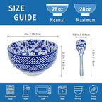 Japanese Ceramic Bowls Set of 6, 28 Oz Large Asian Porcelain Ramen Soup Salad Cereal Noodle Bowl with 6 Spoons, Deep Bowl for Kitchen Decor and Housewarming Gift, Dishwasher & Microwave Safe