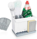 YOHOM 2-in-1 Sink Caddy with Sink Drain Tray & 4 Adjustable Dividers for Kitchen Sponge & Brush Holder