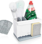 YOHOM 2-in-1 Sink Caddy with Sink Drain Tray & 4 Adjustable Dividers for Kitchen Sponge & Brush Holder