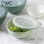 COOK WITH COLOR Mixing Bowls with Lids - 12 Piece Plastic Nesting Bowls Set includes 6 Prep Bowls and 6 Lids, Microwave Safe Mixing Bowl Set, Sage Rhombus