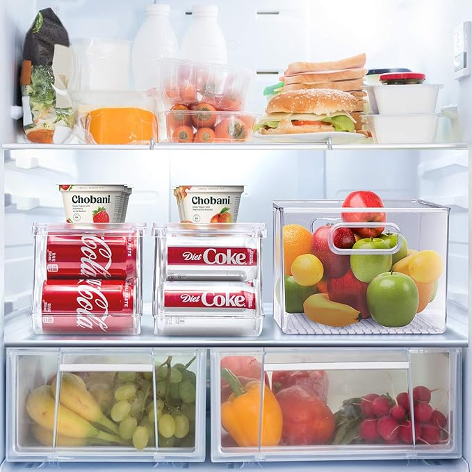 Sorbus Soda Can Organizer for Refrigerator - Stackable Holder Dispenser With Lid for Fridge, Pantry, Freezer - Holds 9 Cans Each, BPA-Free, Clear Design, Drink Organizer (2-Pack)