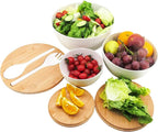 ECOWAY Salad Bowls Set of 3 with Lid & Serving Utensils, Bamboo Fiber Mixing Bowls Set Large Serving Bowls & Storage Set with Bamboo Lid for Salad, Kitchen Eating, Pasta, Popcorn, Chips, Fruit, White