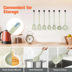 Large Silicone Utensils Set of 7 for Cooking,No Scratch for Nonstick Cookware,Pasta Server,Spaghetti Spoon,Slotted Spoon&Spatula,Solid Spoon&Spatula,Skimmer,Soup Ladle BPA Free Heat Resistant (Green)