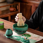 Clay&Fire Matcha Whisk Set，9 Pcs Ceramic Matcha Set, 15 OZ Matcha Bowl with Spout and Whisk，Matcha Kit for Friend, Ideal Gift for Matcha Lover（Dark Green）