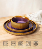 TheTerra Ceramic Dinnerware Sets for 6, 18 Pieces Porcelain Lightweight Plates and Bowls Sets, Scratch Resistant Dish Set, Oven & Microwave & Dishwasher Safe, Amber Amethyst