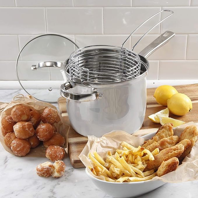 Oster 91537.03 Sangerfield 3.65-Quart Stainless Steel 3-Piece Deep Fryer Cookware Set – Durable Kitchen Frying Pots