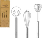 NAZANIN 3-Piece Whisk Set – 304 Stainless Steel Mixing Whisk, Danish Dough Whisk, Semi-Automatic Egg Whisk – Heavy Duty Hand Whisks for Baking, Dough, Eggs, Coffee, Kitchen Tools