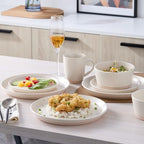 Stone Lain Jules Stoneware 16-Piece Dinnerware Set, Plates and Bowls, Service for 4, Off White, Microwave & Dishwasher Safe