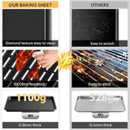 Cookie Sheets for Baking with Cooling Rack Set of 4, 0.8mm Thick Nonstick Baking Sheets for Oven, Half/Quarter/Jelly Roll Pans Oven Trays, Heavy Duty Baking Pan Set with Diamond Texture