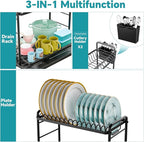 Simple Trending Dish Drying Rack, 2-Tier Dish Rack for Kitchen Counter, Large Dish Drainers Sink Organizers and Storage, Black